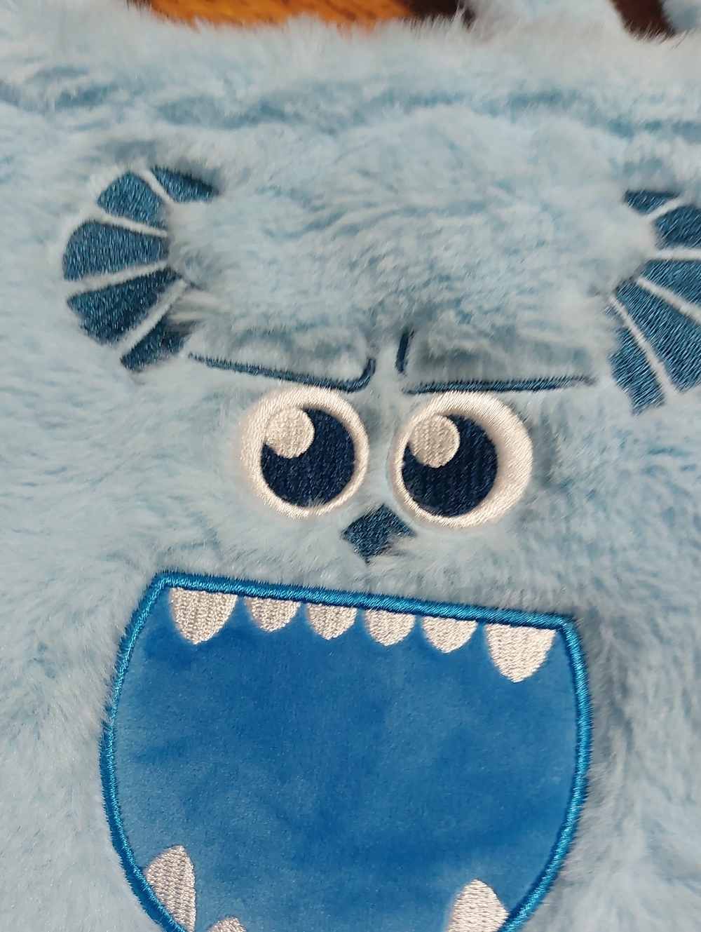 Plush Monster Face Blue Fuzzy Pouch - Picture 2 of 12
